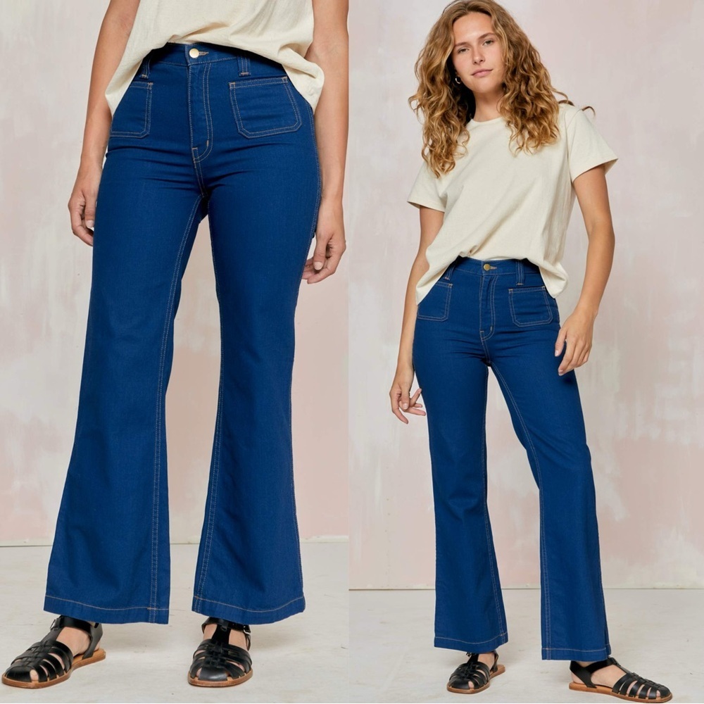 Christy Dawn Women’s The Lula Jeans High Rise Kick Flare in Cobalt Blue Denim 28